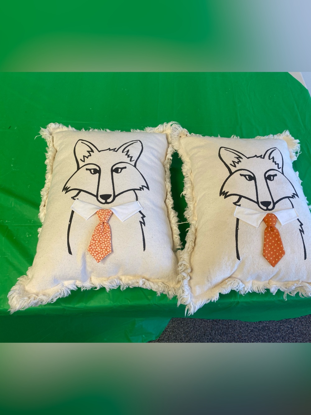 Fox Tie Accent Pillow - Cream Decorative Throw Pillow with Orange Tie